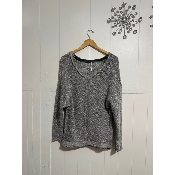Free People Sweaters - Women's Free People Grey Marled V-Neck Sweater Size L